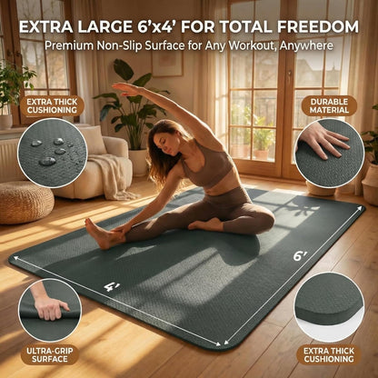 FrenzyBird Large Yoga Mat 6'x 4'（72”x 48”）—1/4" &1/3" Extra Wide Exercise Mat 183cm x 122cm Large Exercise Mat Big Home Yoga Mat Pilates Mat,Non Slip,Thick,TPE Workout Mat,for Women & Men, Yoga, Pilates, Gym and Floor Workouts Pilates