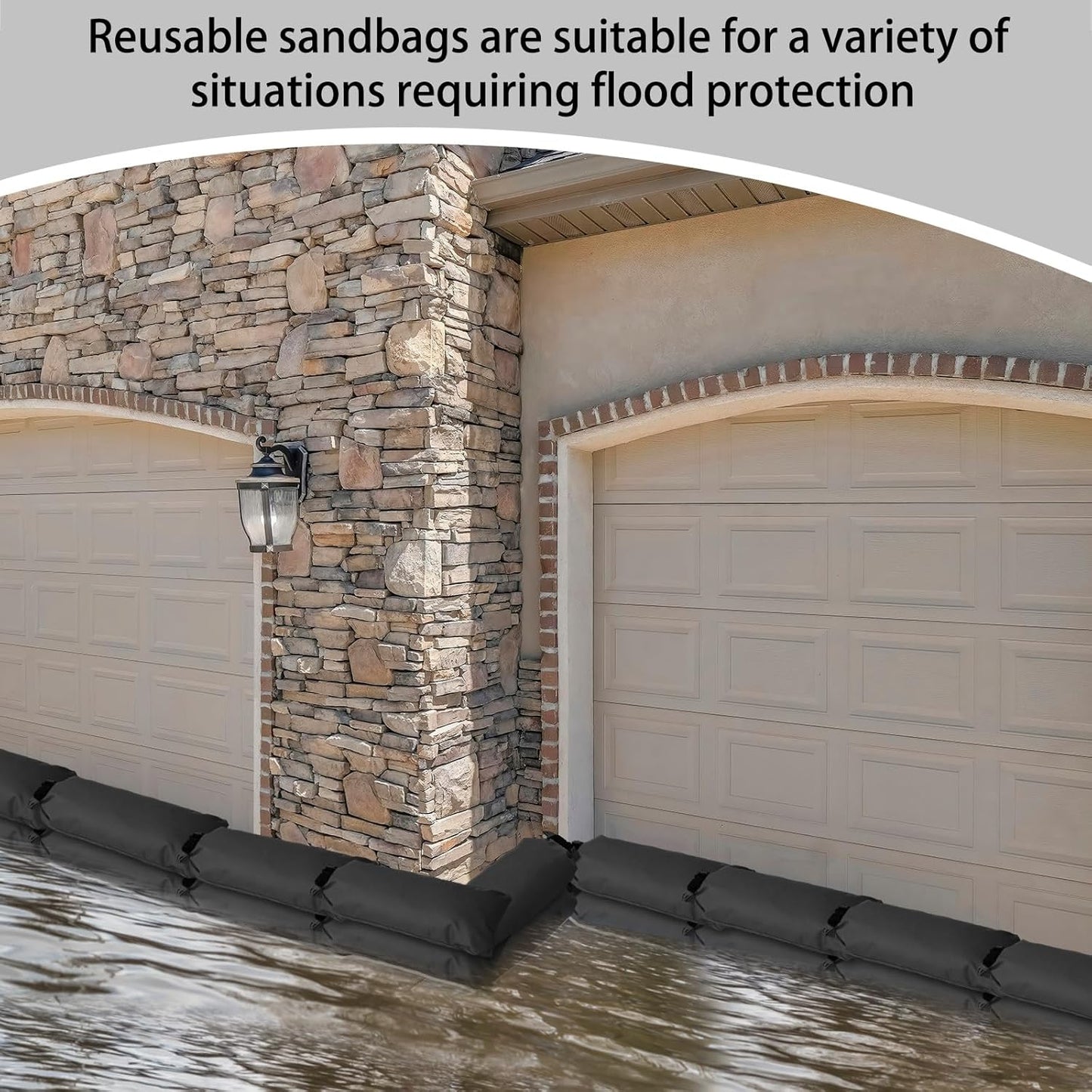 8 Pcs Flood Water Sand Bags Waterproof Sandbags Barrier Reusable Sand Bags with Insert Buckle Flood Protection for Home Door Window Basement Garage Rain Water Control, 28 x 11 Inch(Black)