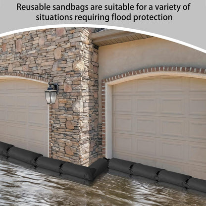 8 Pcs Flood Water Sand Bags Waterproof Sandbags Barrier Reusable Sand Bags with Insert Buckle Flood Protection for Home Door Window Basement Garage Rain Water Control, 28 x 11 Inch(Black)