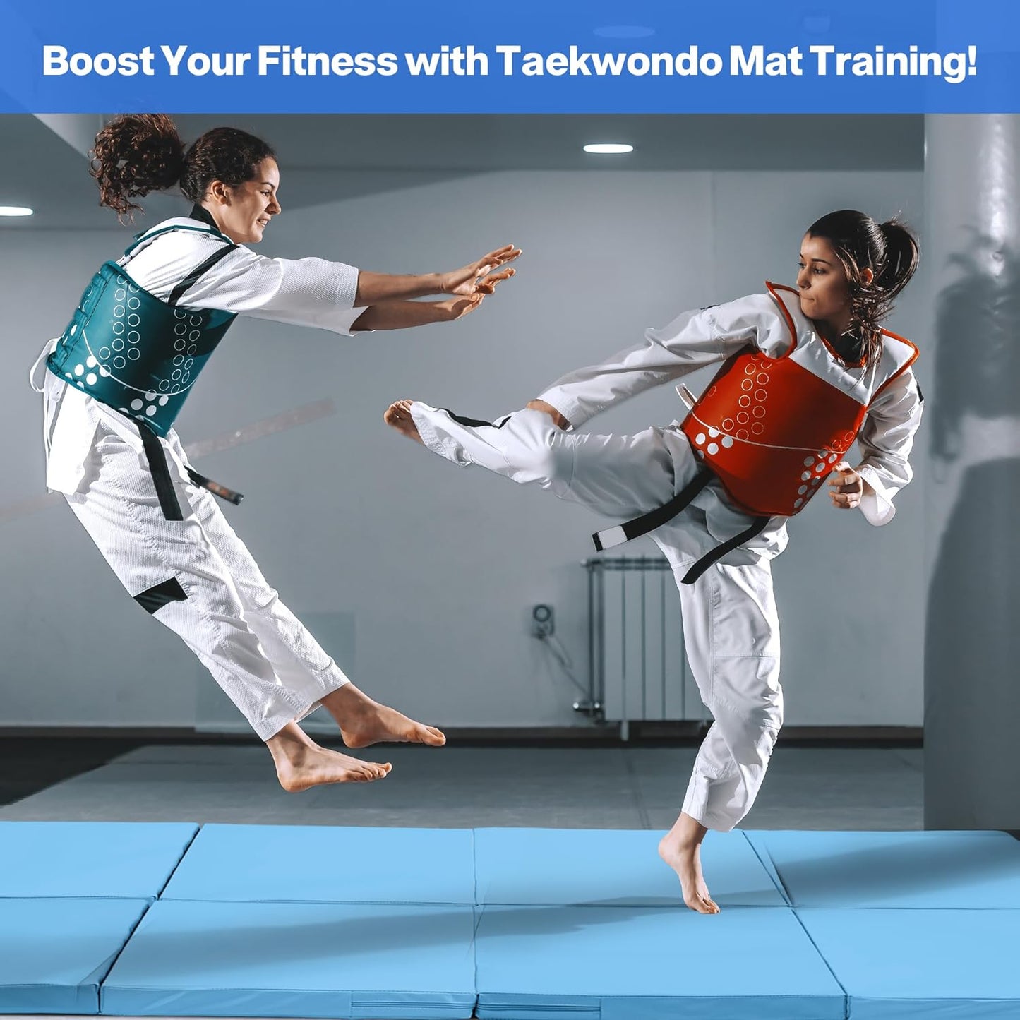 Outdoor Basic 6'x3'x2'' Gymnastics Mats Portable 4-Fold Tumbling Mat Thick Yoga Mat with PU Leather & Carry Handle for Home Workout, Yoga, MMA Core Training, Pilates