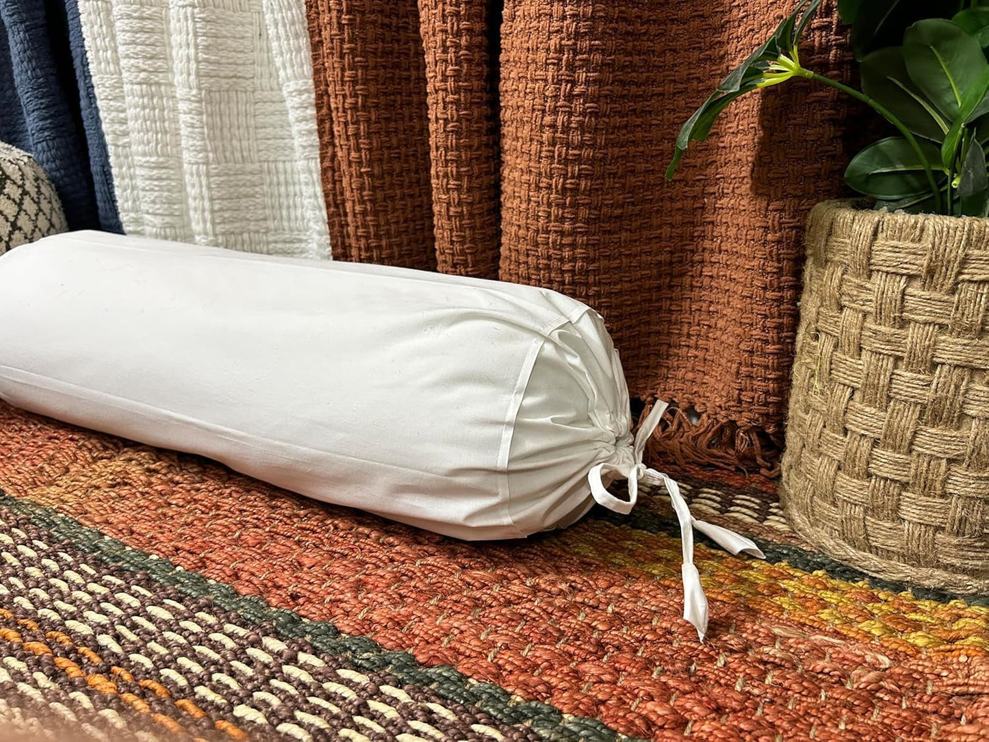 Ivory Cotton Bolster Cover – 16x6 in | Set of 2 | Soft, Washable Pillowcase for Round Yoga & Neck Roll Pillows