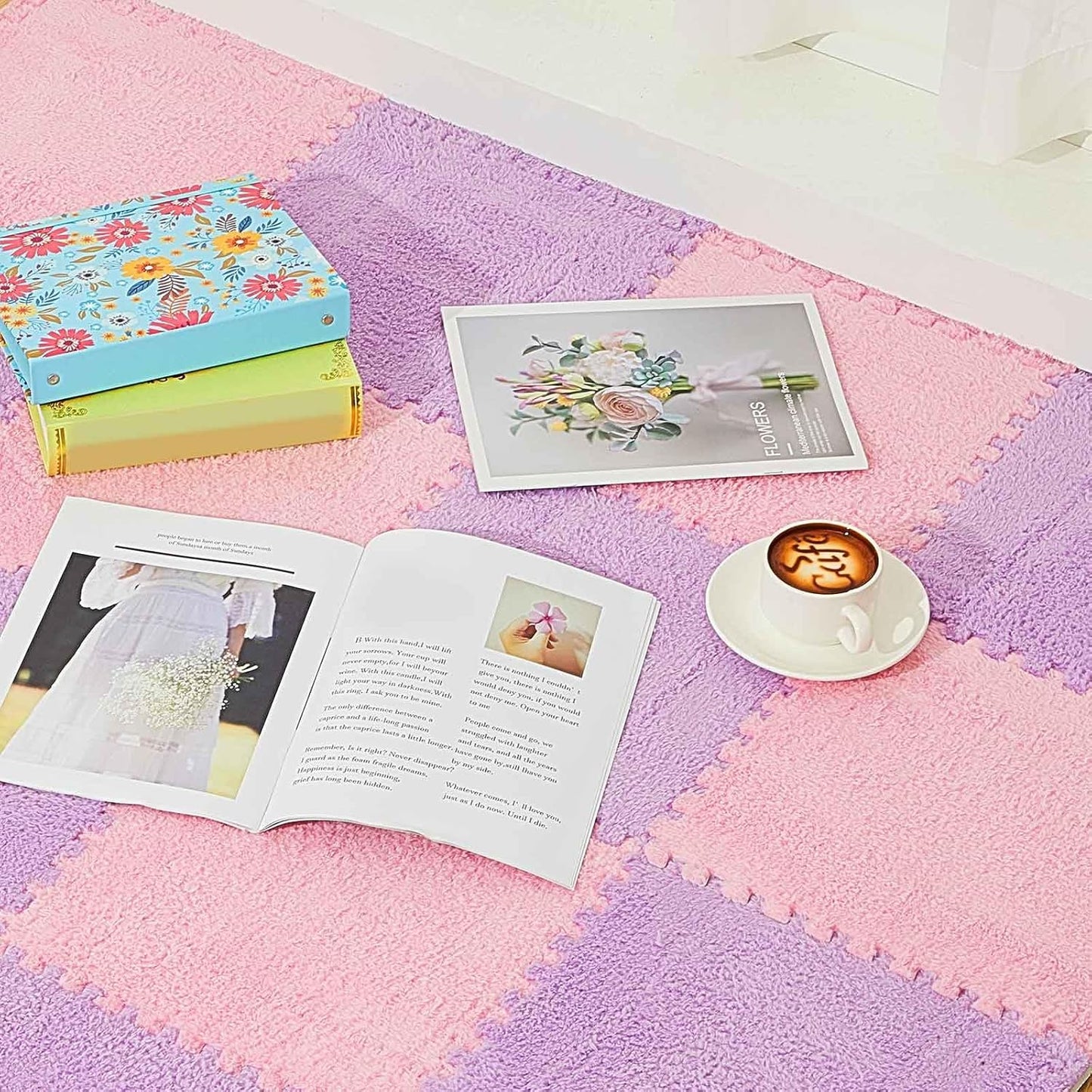 Flutesan 15 Pcs Winter Plush Puzzle Foam Floor Mat Interlocking Carpet Tiles Anti Slip Soft Warm Squares EVA Foam Crawling Rug for Play Floor Playroom Bedroom Nursery(Gray)