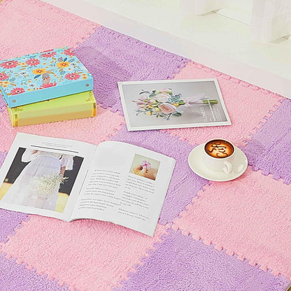 Flutesan 15 Pcs Winter Plush Puzzle Foam Floor Mat Interlocking Carpet Tiles Anti Slip Soft Warm Squares EVA Foam Crawling Rug for Play Floor Playroom Bedroom Nursery(Gray)