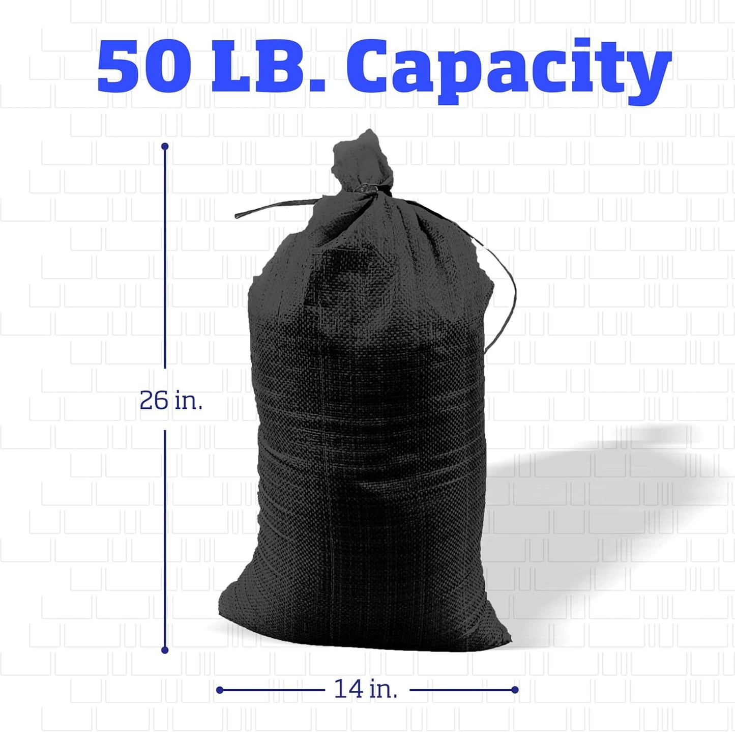 DURASACK Heavy Duty Sand Bags with Tie Strings Empty Woven Polypropylene Sand-Bags for Flood Control with 1600 Hours of UV Protection, 50 lbs Capacity, 14x26 inches, Green, Pack of 50