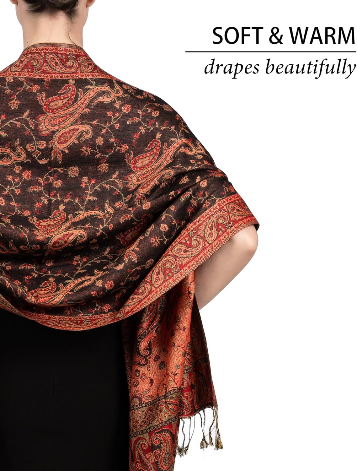 Achillea Reversible Paisley Pashmina Rave Scarf – Exotic Indian Shawls and Wraps for Evening Dresses, Festivals, All Seasons - Colors A