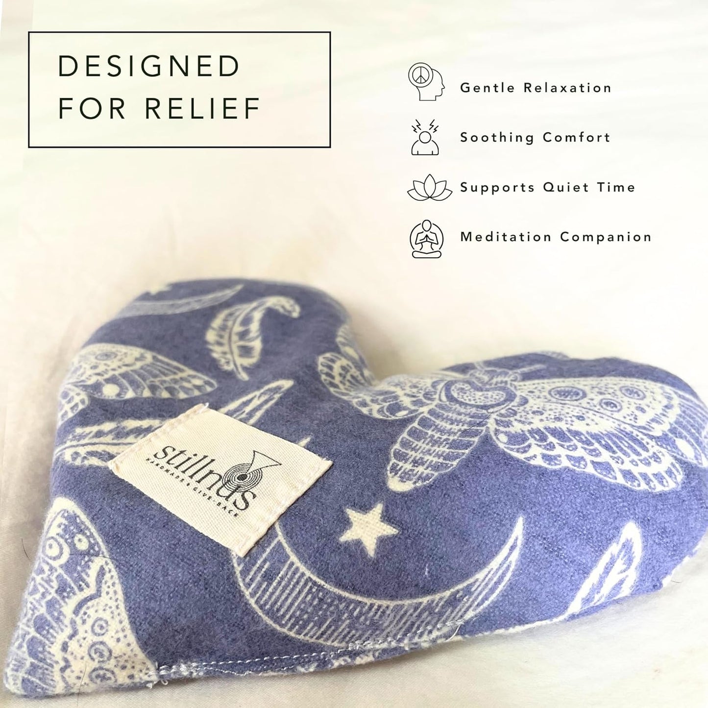 Stillnus Weighted Heart Eye Pillow with Organic Lavender & Flaxseed – Relaxation Gift for Women, Meditation Tool, Mindful Rest, Cooling Eye Mask, Wellness Self-Care Kit