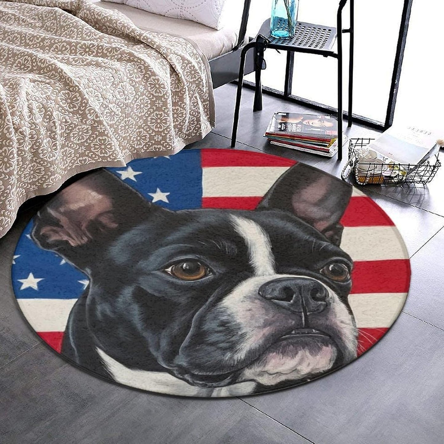 Machine Washable Modern Round Area Rug, Room Sofa Yoga Soft Round Carpet, Home Decor Non Slip Kitchen Office Circle Rug Union Jack Flag UK Mandala Art, 60inch