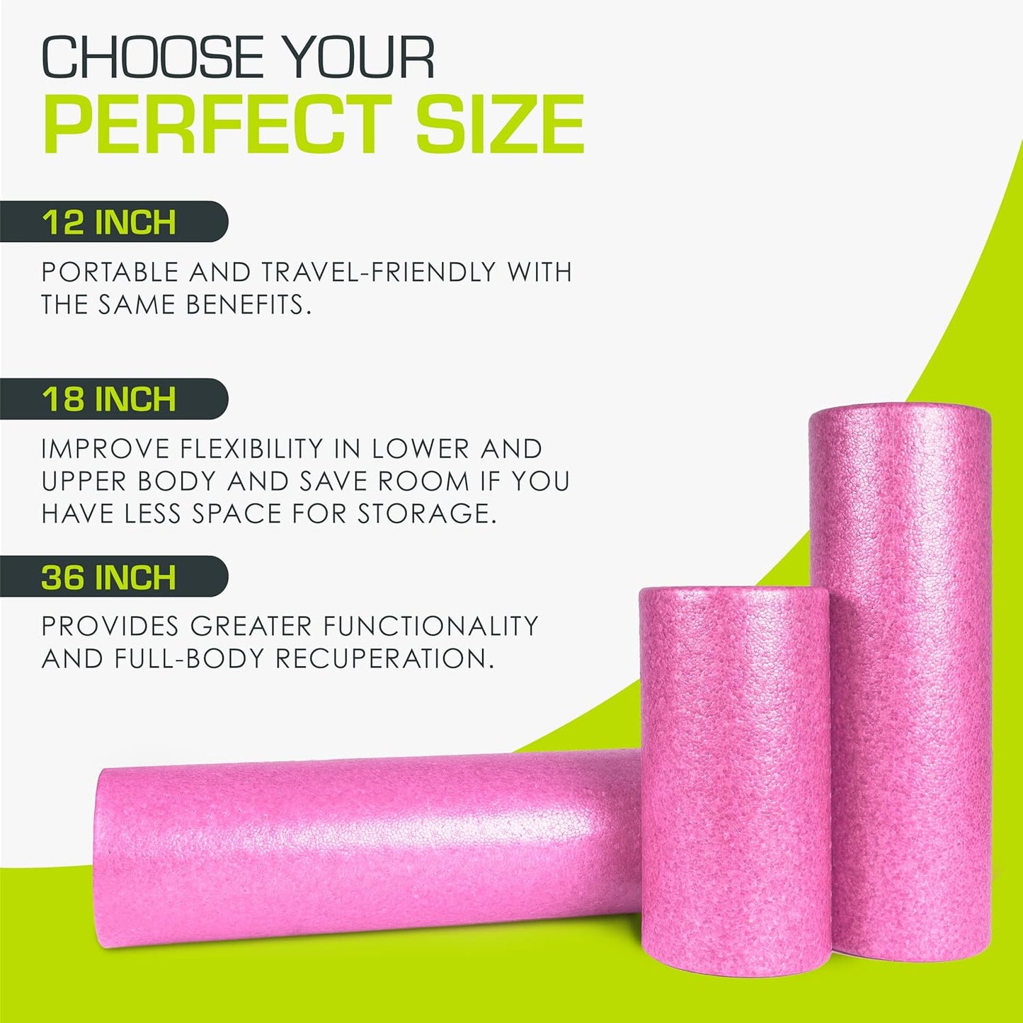 ProsourceFit High Density Foam Rollers 12 - inches long, Firm Full Body Athletic Massage Tool for Back Stretching, Yoga, Pilates, Post Workout Muscle Recuperation, Black