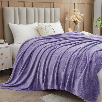 NEWCOSPLAY Super Soft Throw Blanket Light Purple Premium Silky Flannel Fleece Leaves Pattern Lightweight Bed Blanket All Season Use (Light Purple, Throw(50"x60")) - Colors B