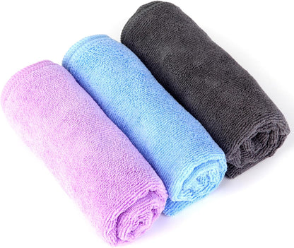 Microfiber Gym Towel Set for Sports Fitness, Yoga, Workout, Soft and Quick-Drying Gym Towels for Women Men (3 Pack, Grey+Blue+Purple)