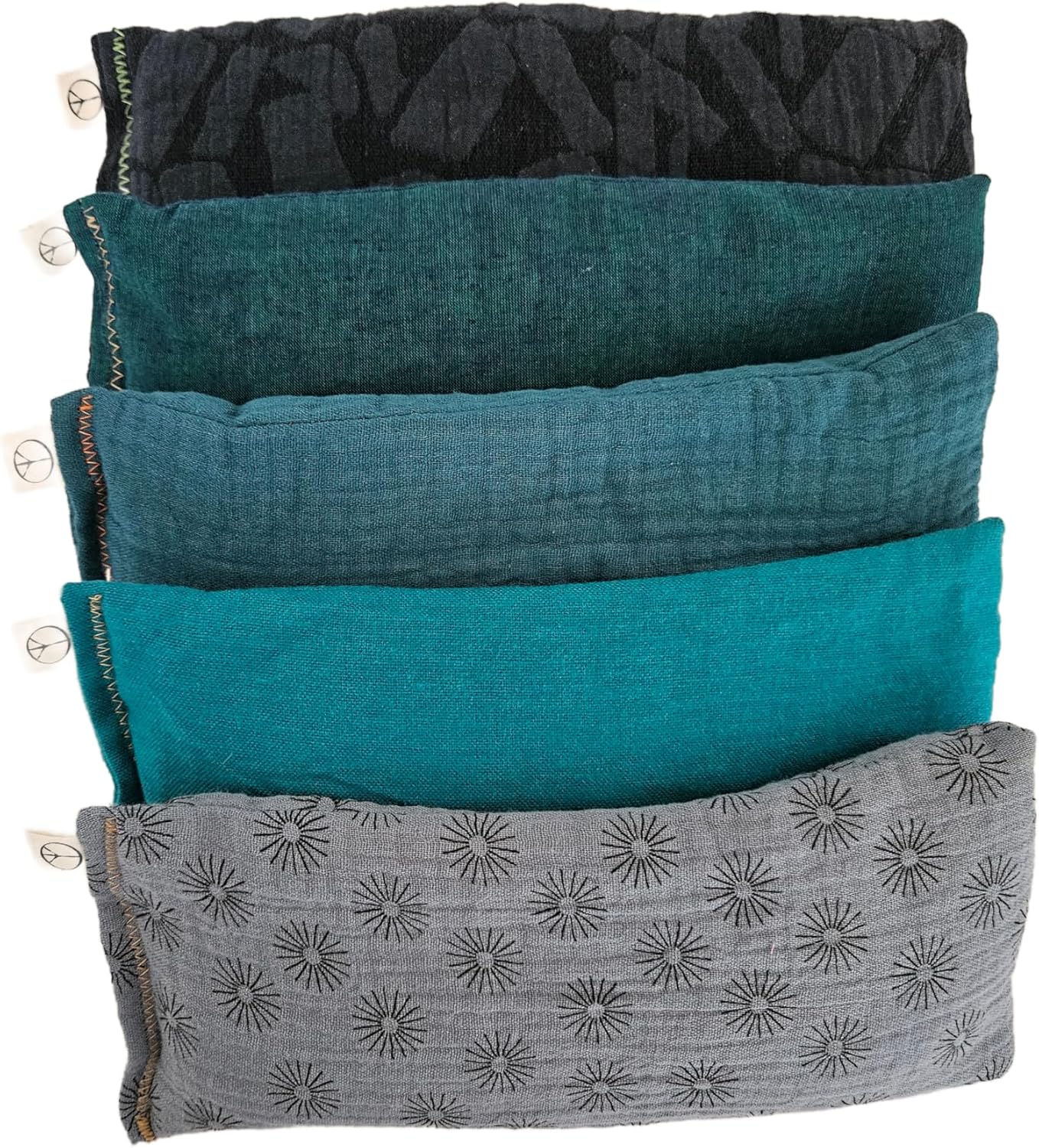 Unscented Eye Pillows (Sampler Pack of 5) - Soft Cotton Gauze Flannel - Filled with Flax Seed Weighted for Yoga Meditation Headache Relief Sleep Massage Bulk - Blue Teal