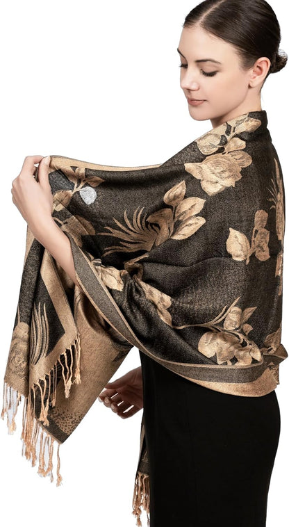 Achillea Reversible Paisley Pashmina Rave Scarf – Exotic Indian Shawls and Wraps for Evening Dresses, Festivals, All Seasons - Colors B
