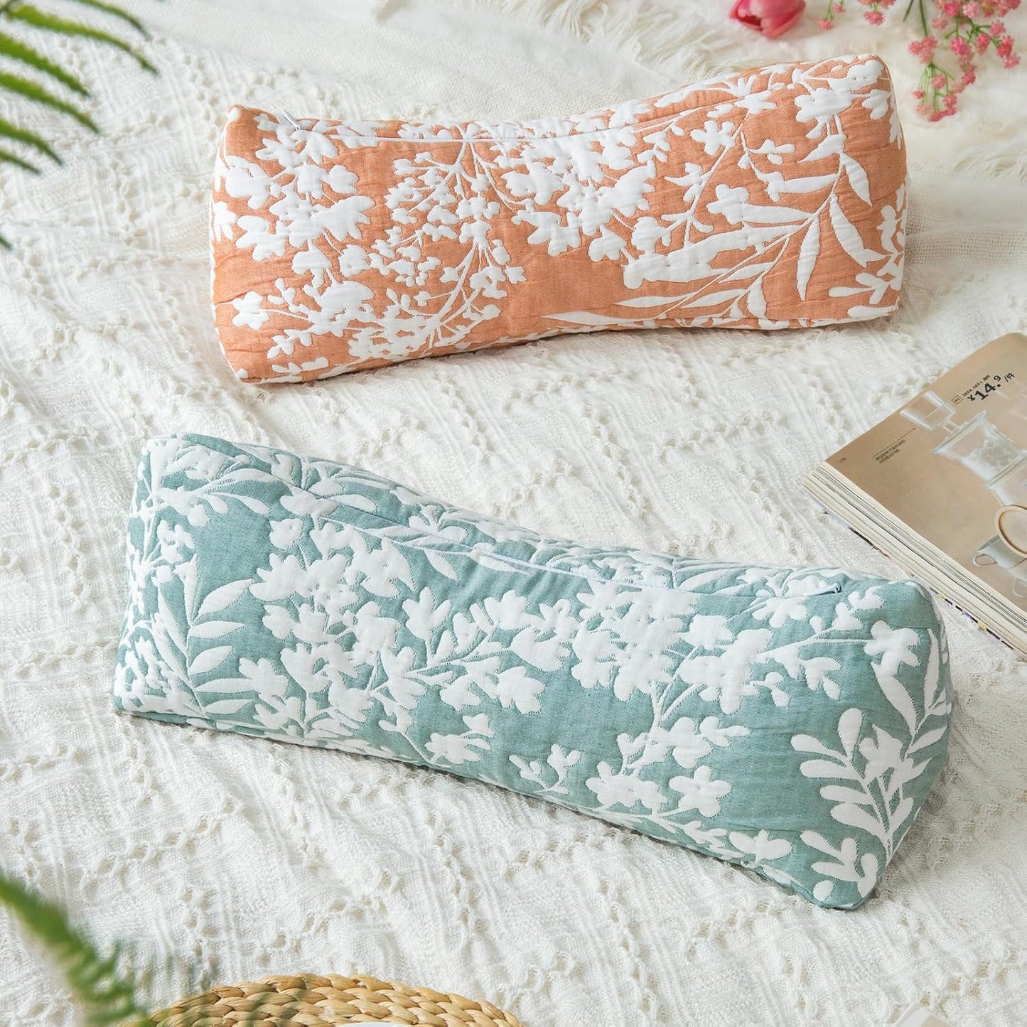Buckwheat Neck Support Pillow Cervical Neck Cylinder Bolster Pillow,Buckwheat Hulls Adjustable Roll Pillow,Neck Pain Relief for Back and Side Sleepers Round Pillows for Lunch Break Orange, 6*15 inch