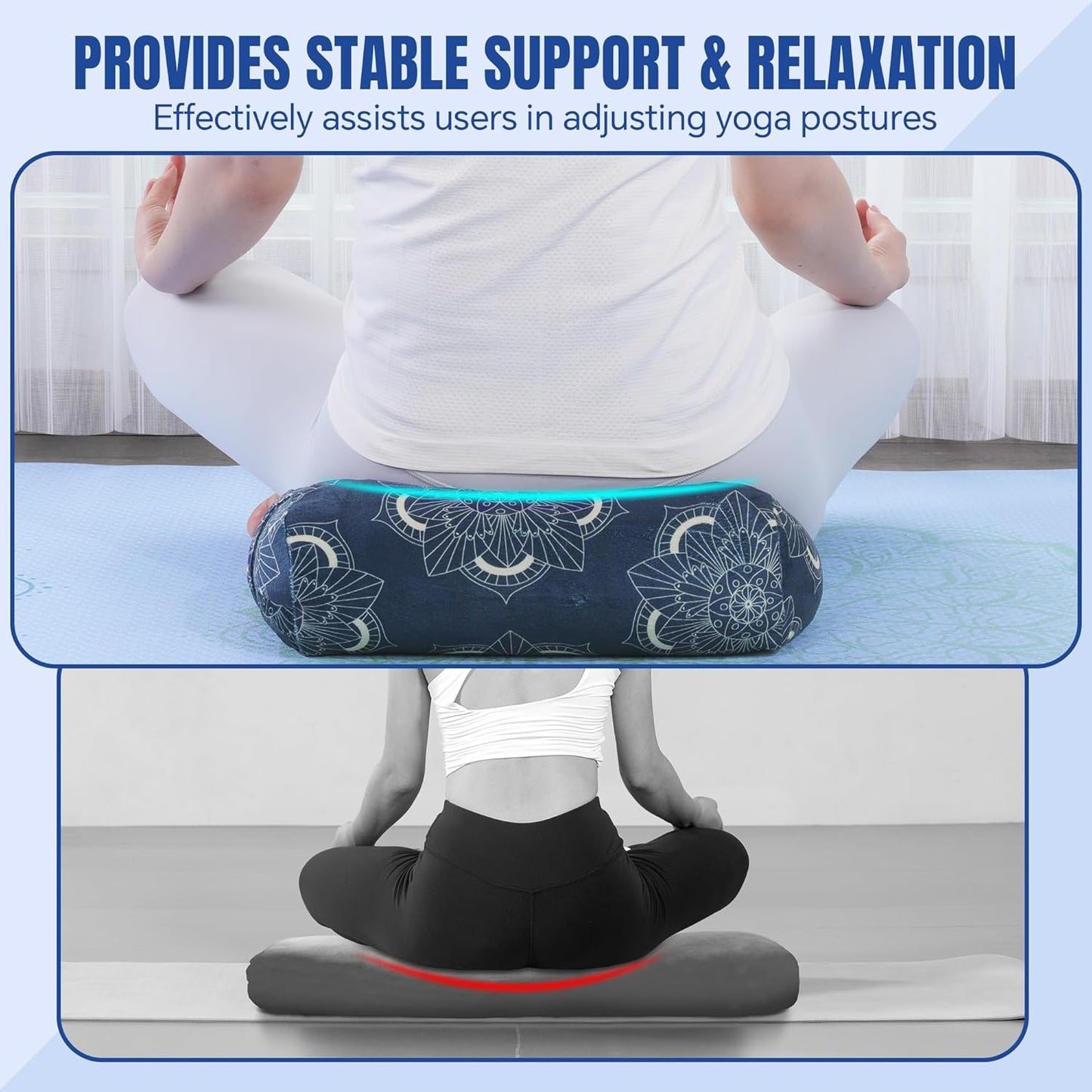 MABOZOO Yoga Bolster Pillow, Rectangular Yoga Bolster for Restorative & Meditation, Professional Meditation Cushion with Carry Handle