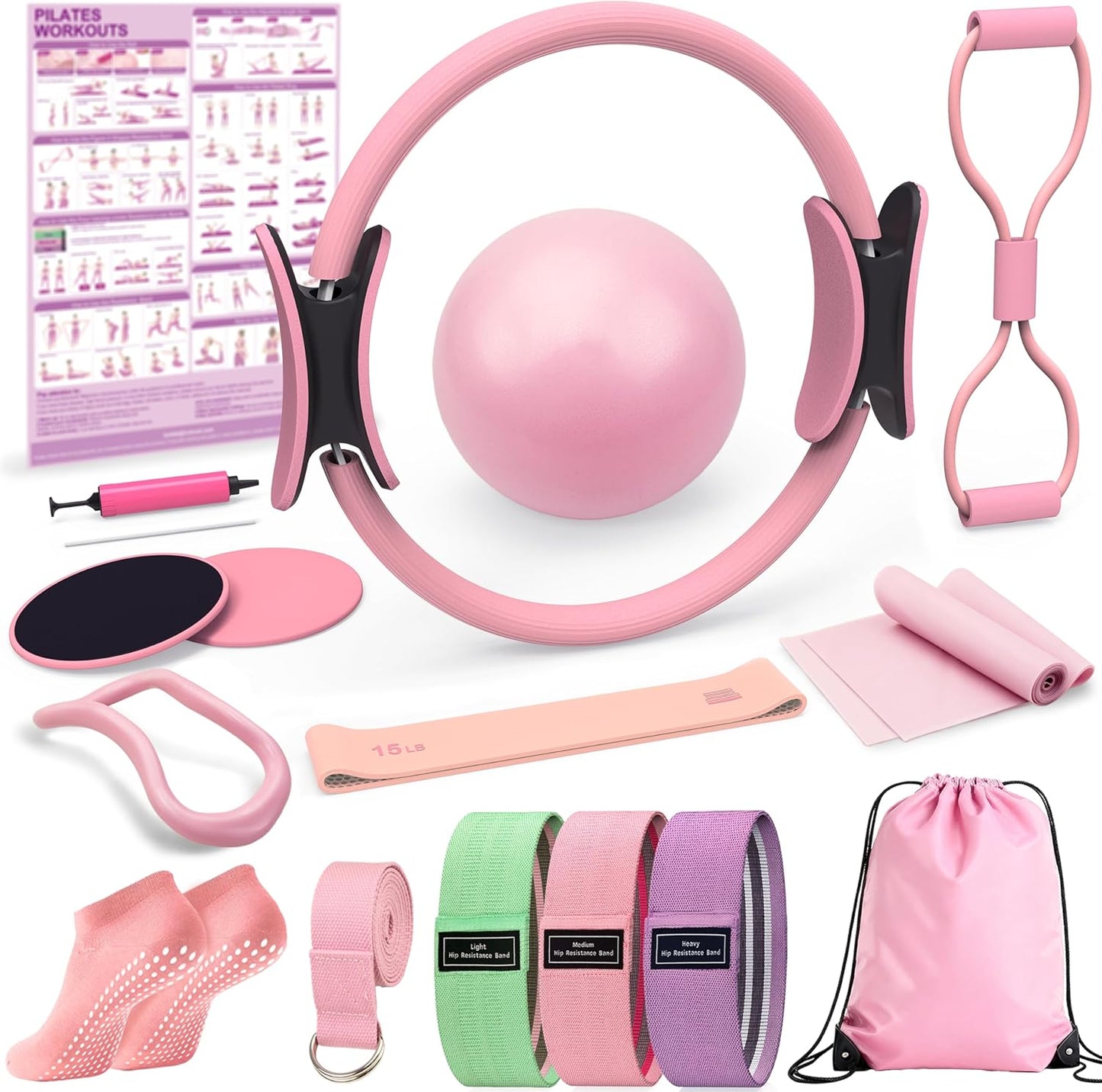 Pilates Kit for Home Workouts, Pilates Equipment Ring and Ball Set, Pilates Essentials Kit for Women, Home Pilates Workout Kit, Pilates Starter Kit for Women at Gym Studio Travel