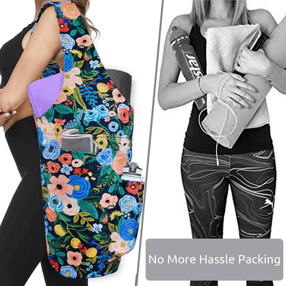Yoga Mat Bag - Large Opening Long Tote Yoga Mat Carrier Holder Bag with Waterproof Wet Zipper Pocket and Drawstring Water Bottle Pocket - Yoga Bag Fit Most Size Mats