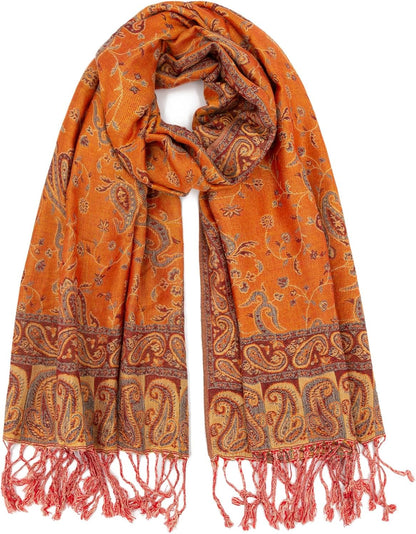 Ciormis Two Tone Silky Paisley Pashmina Shawl Scarf,Soft Women's Rave Jacquard Pashminas Wrap Scarves
