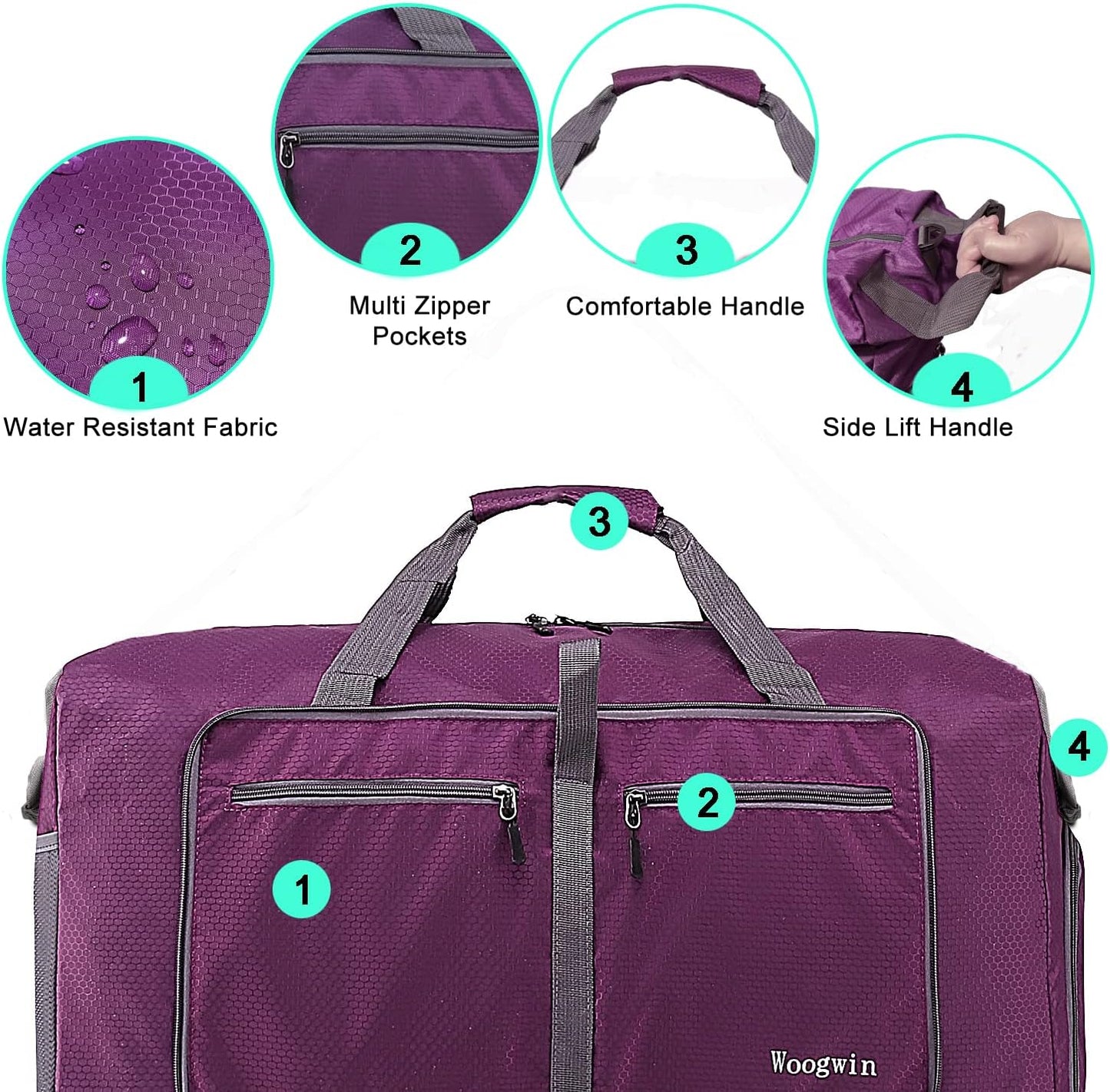 Woogwin Travel Duffel Bag Large Foldable Waterproof Overnight Bag for Beach Swim Bags Pool Sports Gym