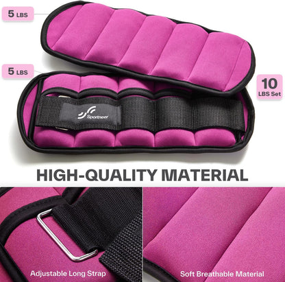 Sportneer Adjustable Ankle Weights Set - 1 Pair (2-10 lbs) Removable Sandbags for Women & Men, Comfortable Neoprene Leg Weights for Walking, Running, Pilates, Yoga, Home Workout & Physical Therapy