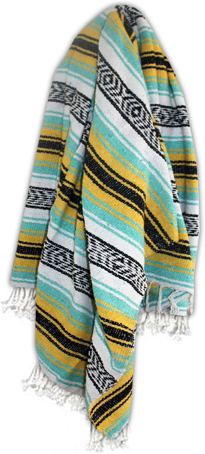 Del Mex Classic Mexican Blanket, Large Authentic Woven Falsa Throw (70"x50"), Artisan Southwest Décor for Beach, Yoga, Outdoors (Lavender)