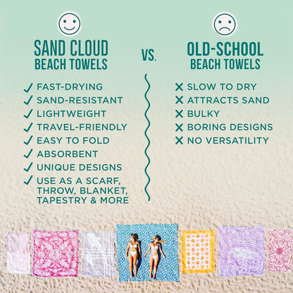 Sand Cloud Turkish Beach Towel - 100% Organic Cotton Turkish Bath Towels - Ultra Soft, Sand Resistant & Quick Dry Towel for Beach or Pool - As Seen on Shark Tank - Cali Dobby (4 Pack Assorted)