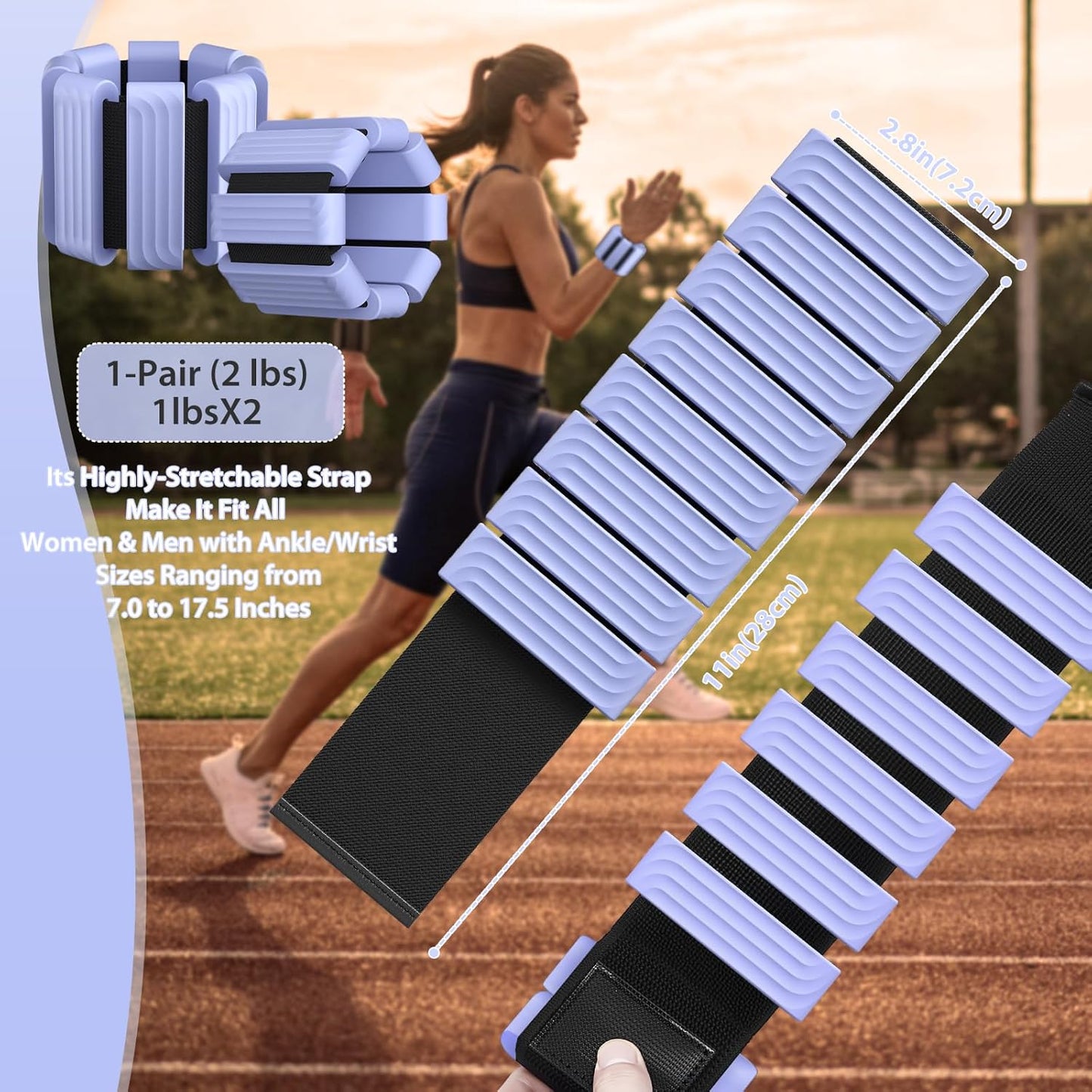 Pilates Wrist and Ankle Weights for Women - Adjustable Weighted Bangles for Men, 2 lbs Weighted Arm Bands Foot Leg Weights for Walking, Yoga, Training, Exercise, Running, Set of 2 (1LB Each)