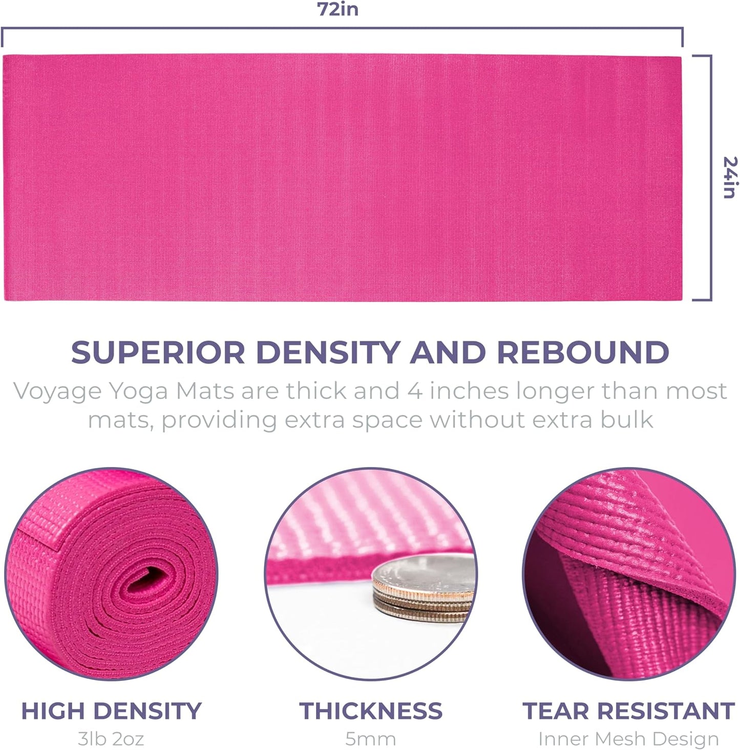 Voyage Yoga Mat, 4 Pack, 72" x 24" Extra Long Exercise Mat, 5mm Thick Bulk Yoga Mats for Schools, Anti-Tear, Non Slip Fitness Mat for Gym or Studio