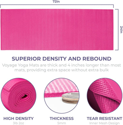 Voyage Yoga Mat, 4 Pack, 72" x 24" Extra Long Exercise Mat, 5mm Thick Bulk Yoga Mats for Schools, Anti-Tear, Non Slip Fitness Mat for Gym or Studio