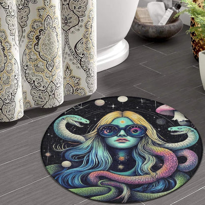 Machine Washable Modern Round Area Rug, Room Sofa Yoga Soft Round Carpet, Home Decor Non Slip Kitchen Office Circle Rug Trippy Rainbow Mushroom Tie Dye Art, 60inch