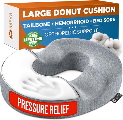 5 STARS UNITED Donut Pillow Hemorrhoid Tailbone Cushion – Large Floor Cushion for Pain Relief – Coccyx, Prostate, Sciatica, Pelvic Floor, Pressure Sores, Pregnancy, Postpartum Recovery, Black