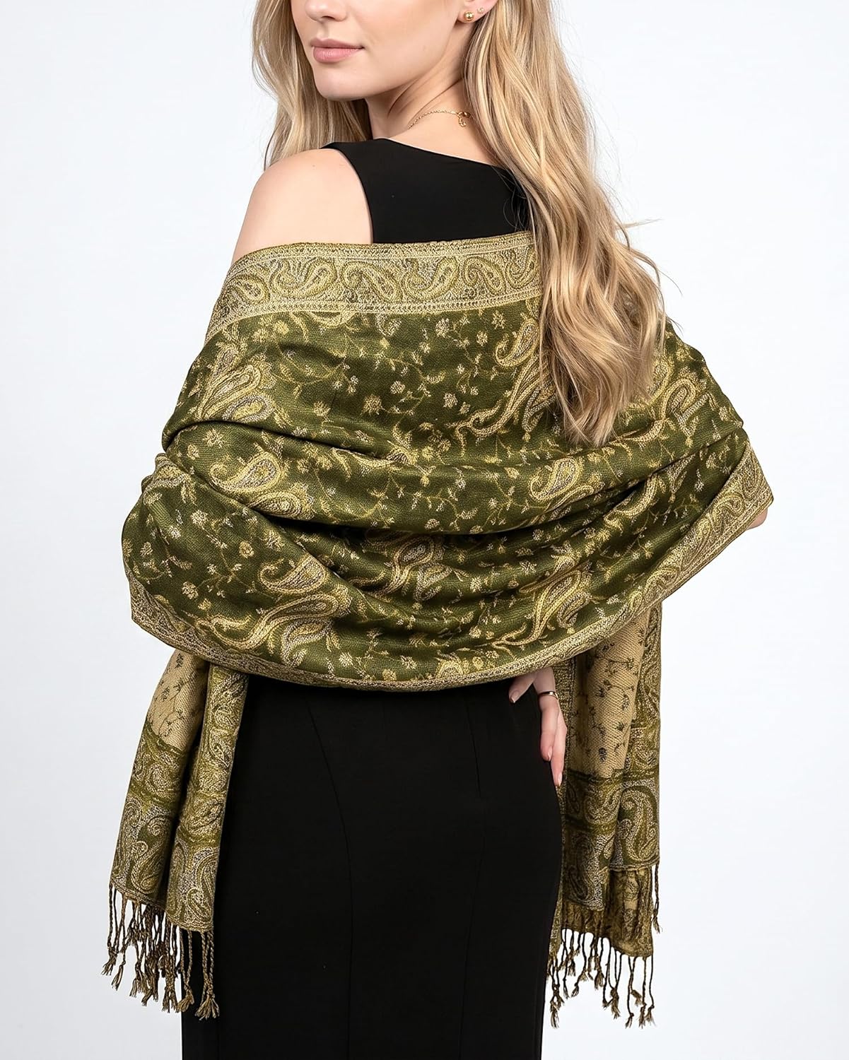 Achillea Reversible Paisley Pashmina Rave Scarf – Exotic Indian Shawls and Wraps for Evening Dresses, Festivals, All Seasons - Colors B