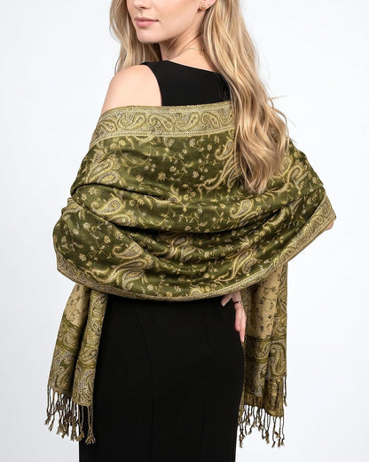 Achillea Reversible Paisley Pashmina Rave Scarf – Exotic Indian Shawls and Wraps for Evening Dresses, Festivals, All Seasons - Colors B