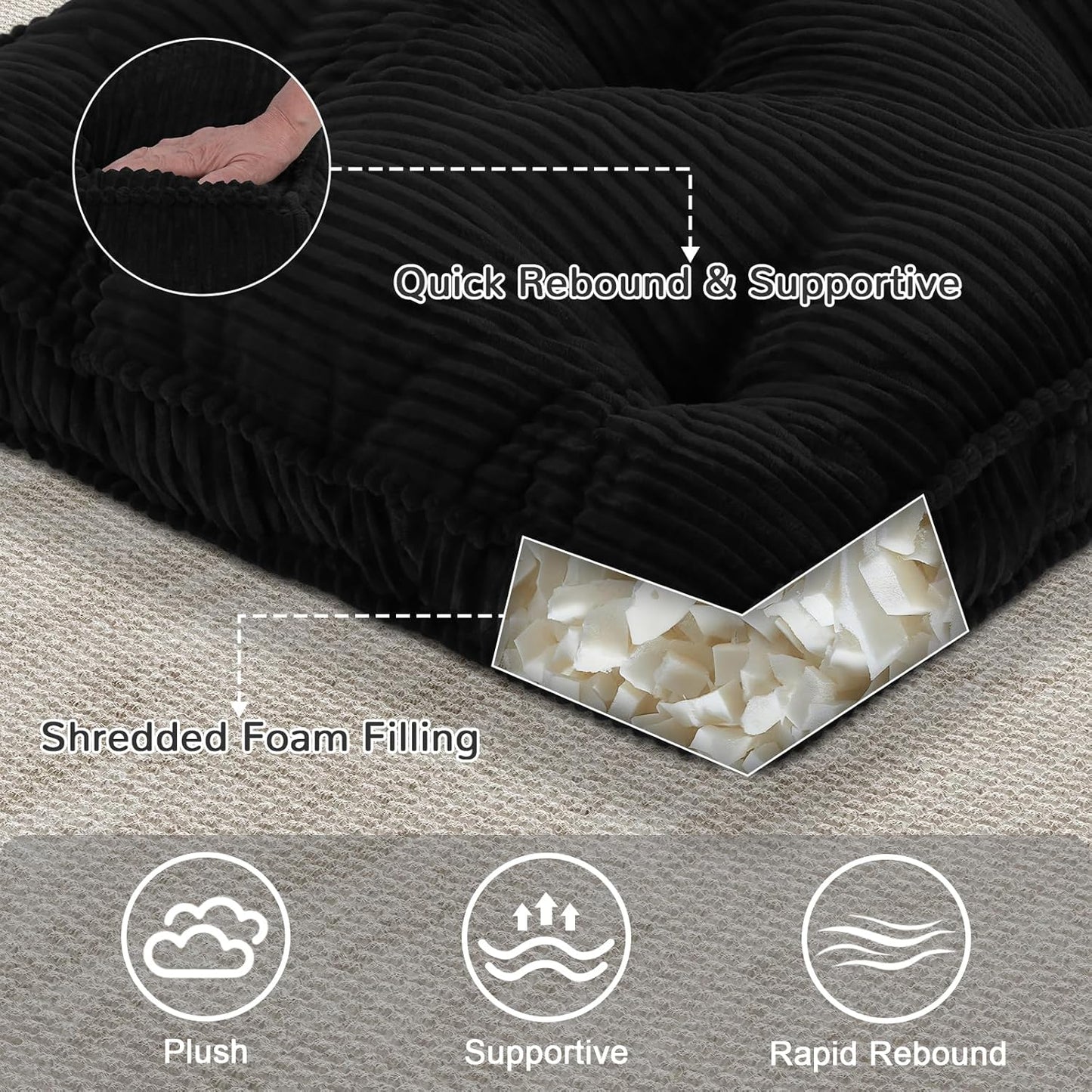 Meditation Floor Cushion, 22x22 Tufted Floor Pillow for Adults, Square Large Meditation Cushion Pillow, Green Corduroy Sitting with Handle, Yoga Seating for Tatami, 1Pack