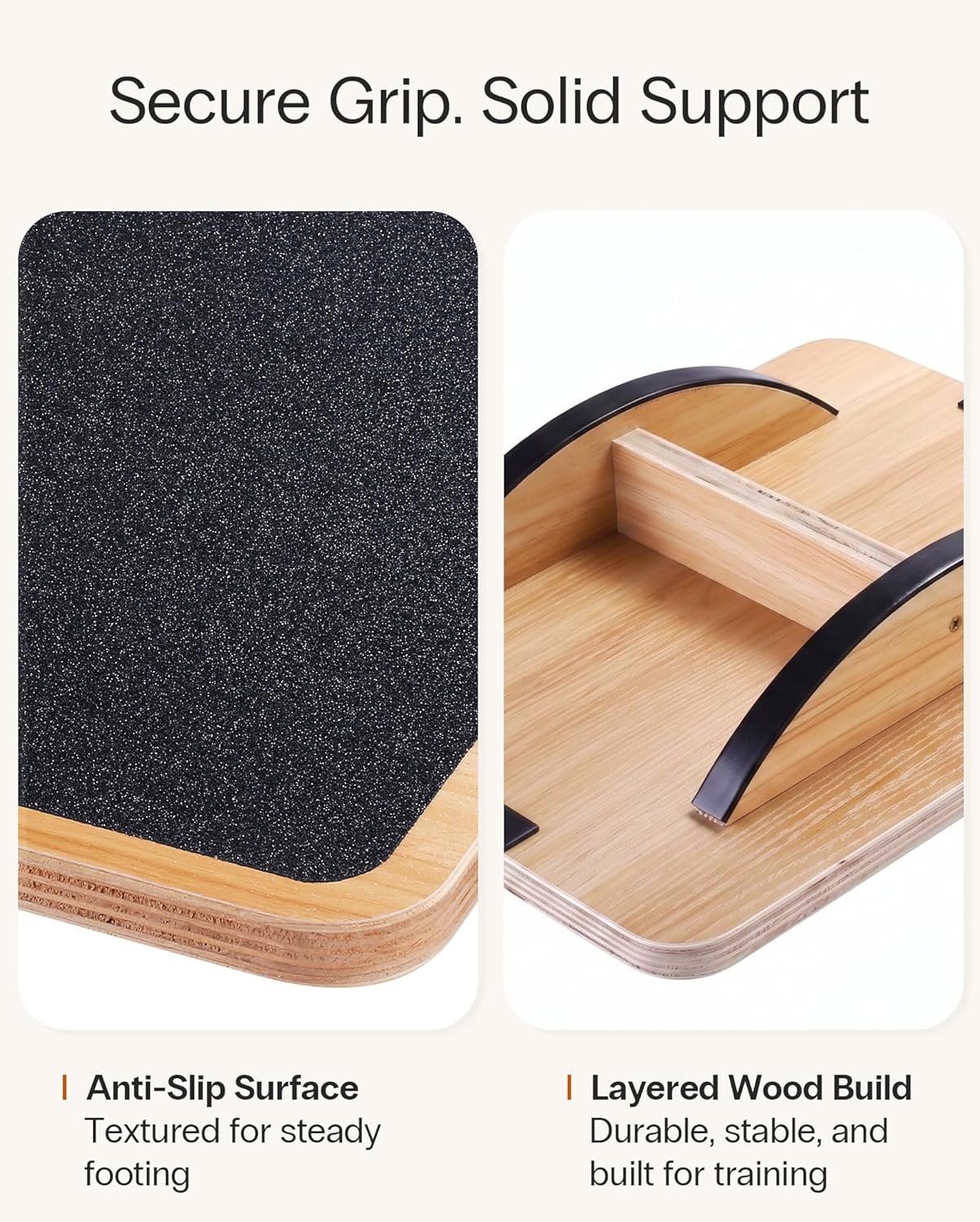StrongTek Professional Wooden Balance Board, Rocker Board, Wood Standing Desk Accessory, Balancing Board for Under Desk, Anti Slip Roller, Core Strength, Stability, Office Wobble Boards