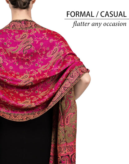 Achillea Reversible Paisley Pashmina Rave Scarf – Exotic Indian Shawls and Wraps for Evening Dresses, Festivals, All Seasons - Colors A