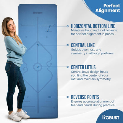 Robust Extra Thick Yoga Mat 1/4 & 1/3 & 2/5 Inch - Non Slip Exercise Mat with Alignment Lines, Carrying Strap, TPE Eco-Friendly Material for Knee Support, Sweat-Proof 72" x 24" for Women & Men