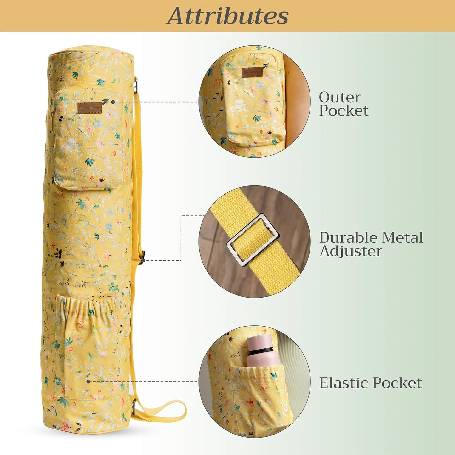 Maison d' Hermine Yoga Mat bag, Cylindrical bag for Woman&Men, yoga mat Bag &Adjustable shoulder straps Yoga Mat Carrier Bag with Drawstring Water Bottle Pocket and zipper pocket Easter Gifts