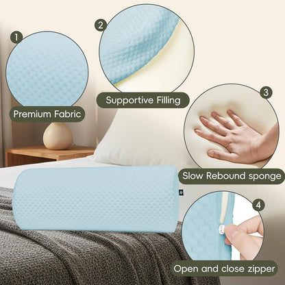 SPRING SEAON Half Moon Bolster Knee Pillow for Back Sleeping Memory Foam Leg Pillow for Ankle and Foot Comfort Under Knee Pillow for Side Sleepers Machine Washable Cover(17" x 7.5" x 4.3")
