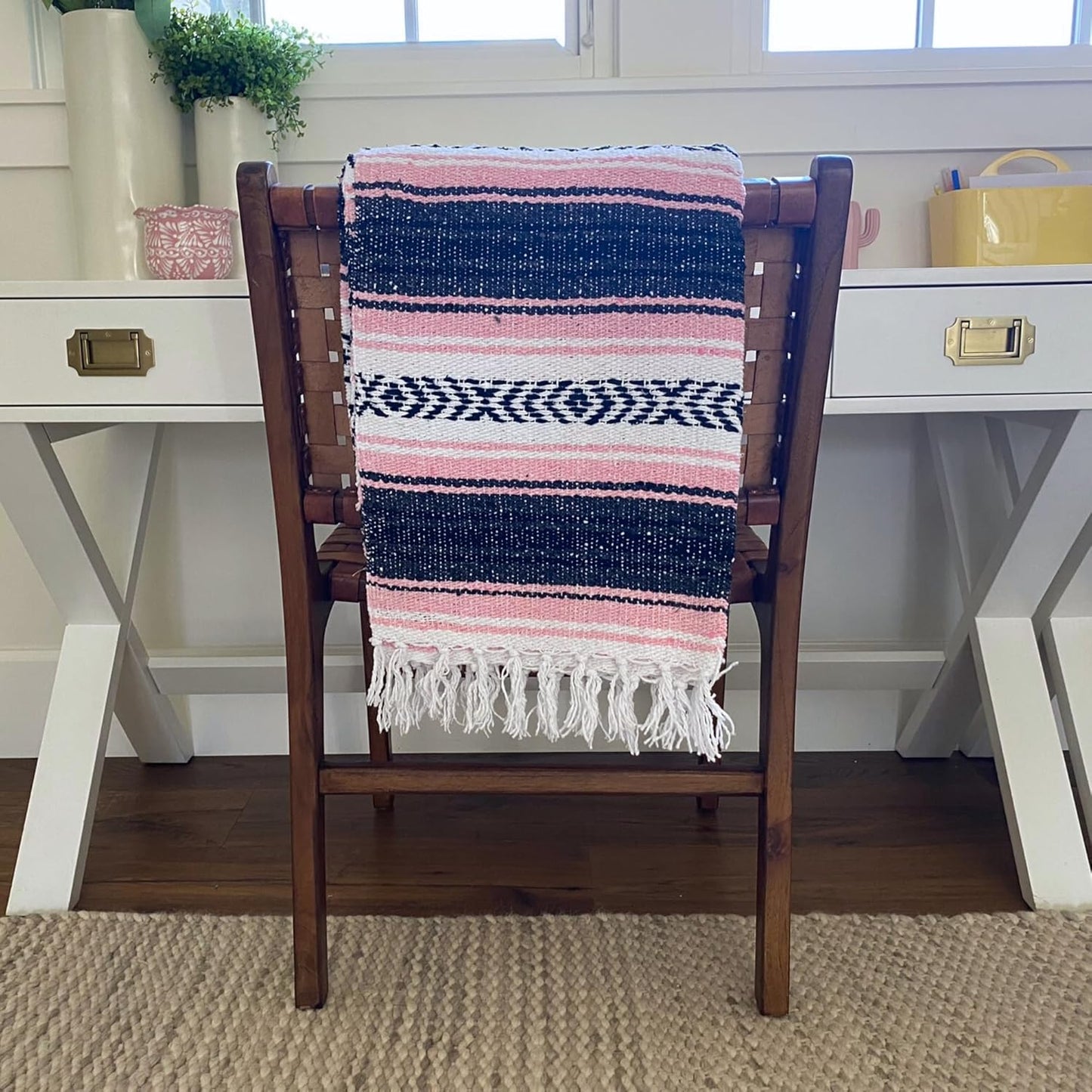 Del Mex Classic Mexican Blanket, Large Authentic Woven Falsa Throw (70"x50"), Artisan Southwest Décor for Beach, Yoga, Outdoors (Lavender)