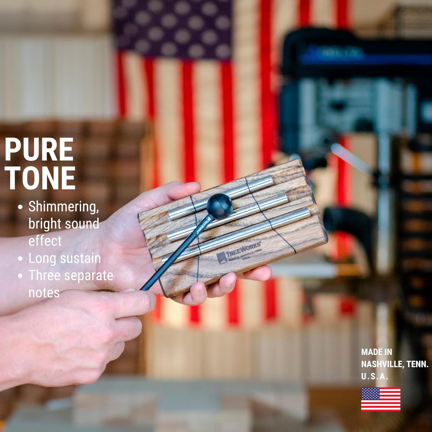 TreeWorks Chimes Energy Chime, Single Note –– MADE IN U.S.A. –– For Meditation, Classrooms, Sound Healing or Yoga, Includes Mallet