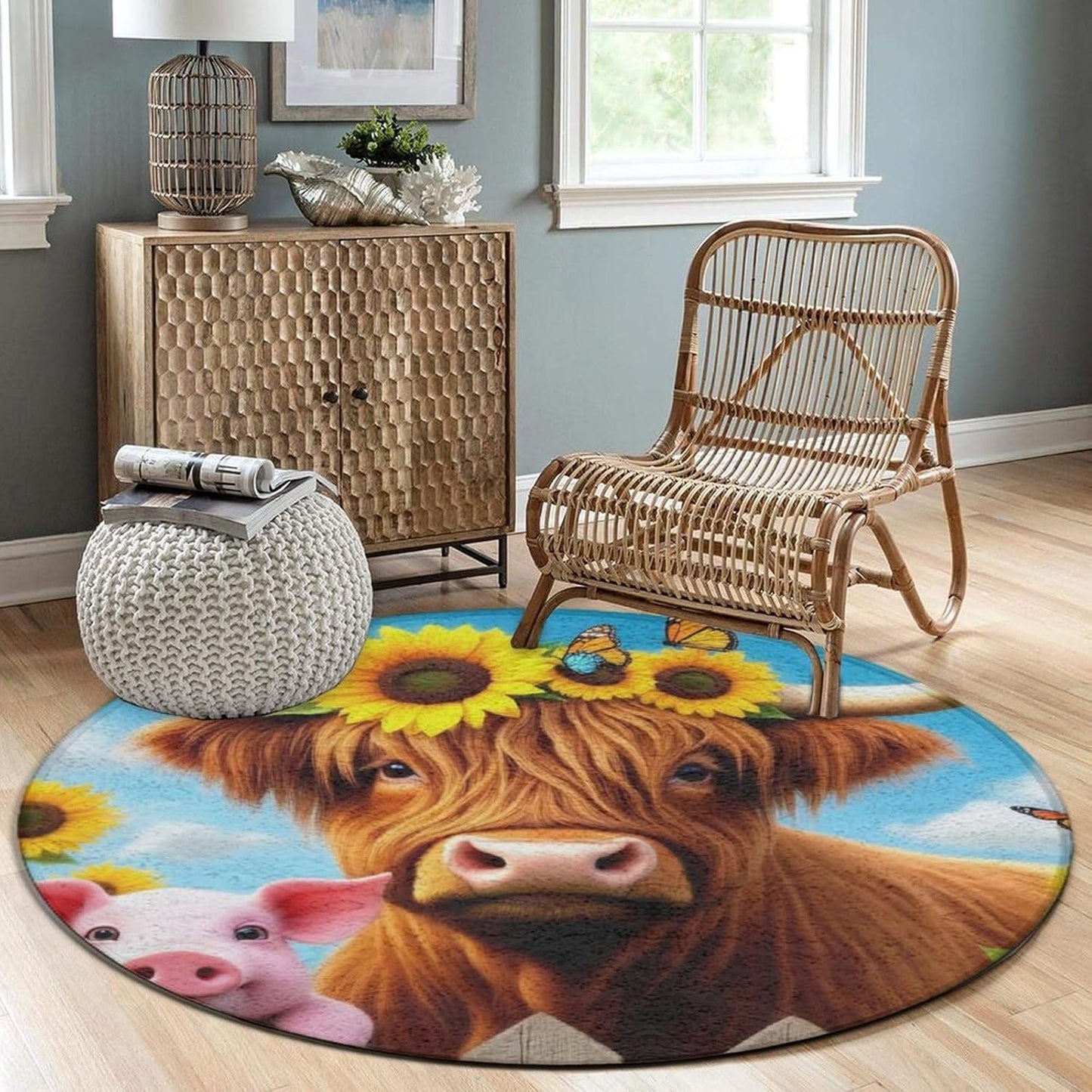 Soft Round Yoga Carpet, Office Chair Decor Round Mat for Carpet and Hardwood Floors Purple Butterfly