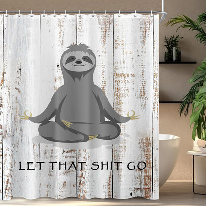 Funny Cute Yoga Sloth Shower Curtain Sets for Bathroom 60Wx72H Fun Animal Inspirational Quotes Shower Curtain Rustic Motivational Bathtub Curtain Wooden Farmhouse Bathroom Decor with 12 Hooks