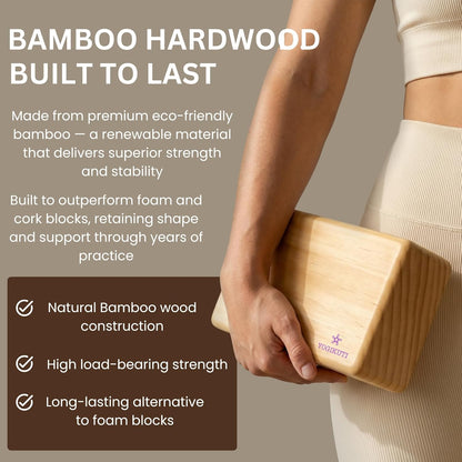 Yogikuti Bamboo Yoga Block-Premium Wooden Support Block for Iyengar Yoga, Non-Slip, Eco-Friendly, Durable Yoga Prop for Home & Studio Use