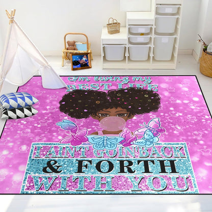 Black Girl Area Rug for Bedroom African Black Girls Floor Rugs for Living Room Playroom Cartoon Art Home Decor Soft Yoga Mats for Women Afro Purple 47" x 31" (2.7 x 3 Feet)
