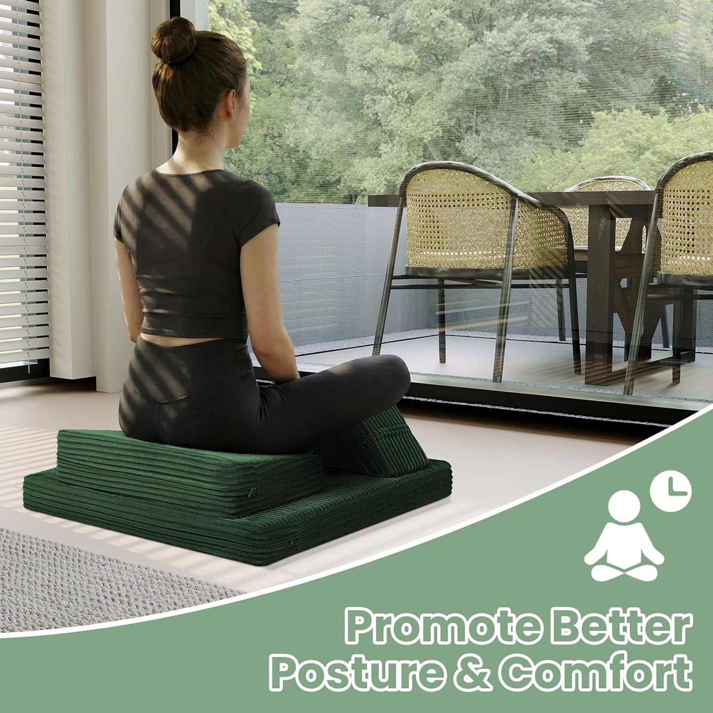 Meditation Cushion Set, Meditation Pillow for Sitting on Floor, Large Yoga Pillow with Knee Support, Washable Zafu Meditation Mat, 3 Shapes Floor Pillow for Adults, Dark Grey