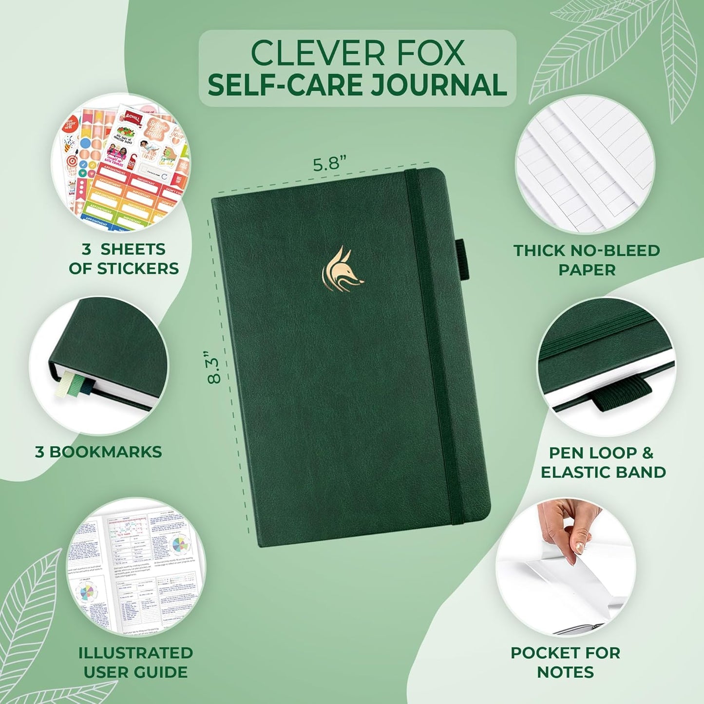 Clever Fox Self-Care Journal – Daily Reflection Notebook – Mental Health & Personal Development Planner, Meditation & Mood Log, A5 (Turquoise)