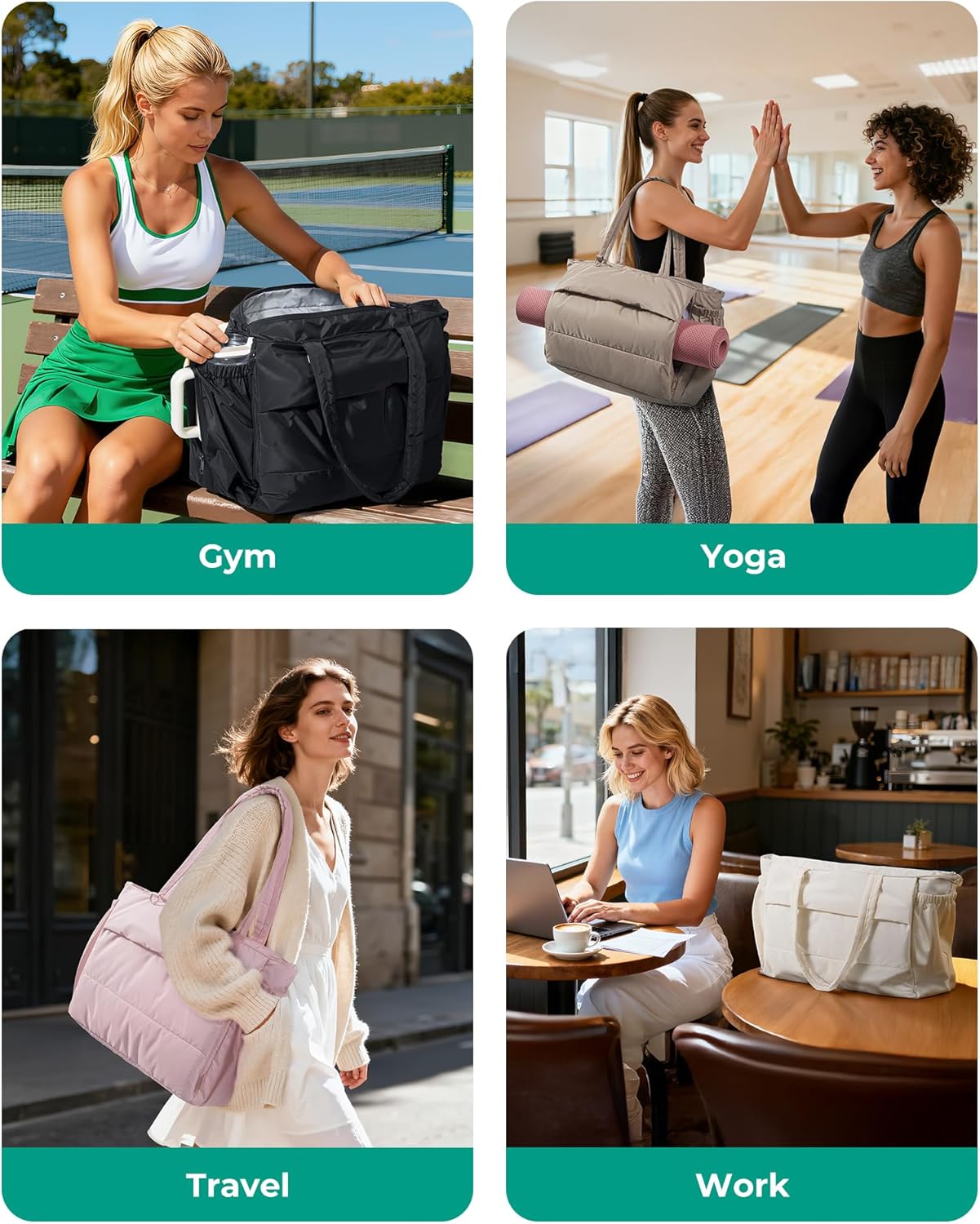 BAGSMART Yoga Tote Bag for Women with Knotted Handle, Lightweight Pilates Bag with Yoga Mat Holder, Gym Bag for Work Travel