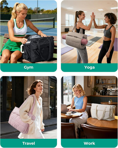 BAGSMART Yoga Tote Bag for Women with Knotted Handle, Lightweight Pilates Bag with Yoga Mat Holder, Gym Bag for Work Travel