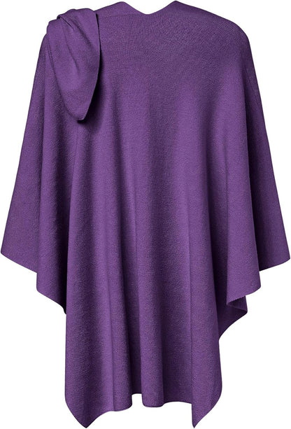 PULI Womens Large Cross Front Poncho Sweater Wrap Topper Knitted Elegant Shawls Cape for Fall Winter
