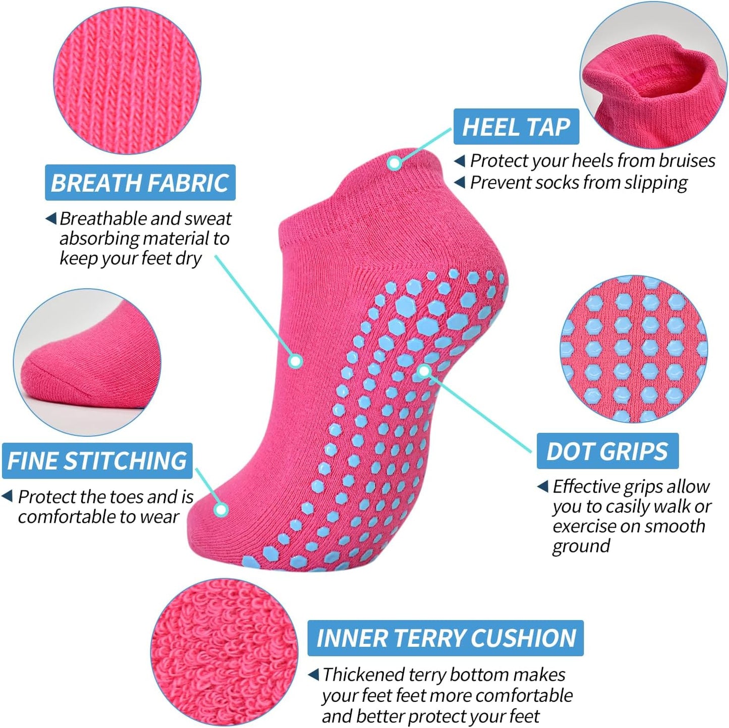 ELUTONG Pilates Non Slip Grip Socks for Women 1-4 Pairs Yoga Barre Ballet Workout Hospital Grippy Sock